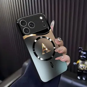Suitable for [iPhone 17 Pro] high-end MagSafe phone case🥰, Features a magnetic attachment function Luxury Gradient Metallic Bling Rhinestone 26 Initial 952