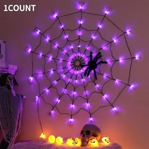 Spider Web Design LED Light, 8 Modes 70LED Light with Spider, 1 Count Halloween Decoration, Hanging Decor for Home Party Outdoor Bar, Ornaments