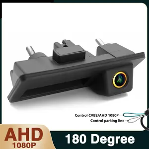 Vehicle Backup Camera CCD Compatible for Audi A4 A4L A3 S4 RS4 B9 VW Lavida Plus Skoda Car Rear View AHD 1080P Camera Reverse Parking Golden Fisheye Lens Waterproof Cam Car Trunk Handle Camera