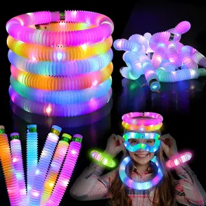 Light Up Glow Sticks Fidget Pop Tubes, 12 Pack Glow in The Dark Party Supplies Toddler Sensory Toys, Glow Stick Thanksgiving Christmas Party Favors Party Pack Gifts for Kids