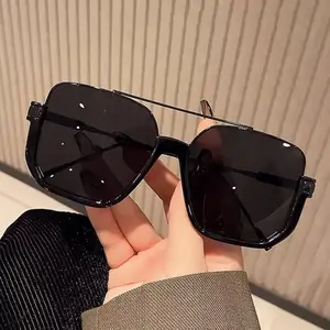 Double Pack Oversized Square Bridge Sunglasses, Fashion Millennial American Retro Multifunctional Casual UV Protection Pilot Glasses, Trendy Beach Eyewear, Sunglasses Set