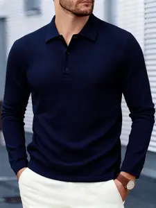Men's Long Sleeve Knit Button-Up Sweater, Casual Fitted Plain Top, Comfortable for Outdoor and Office Use, Non-Pilling, No Fading