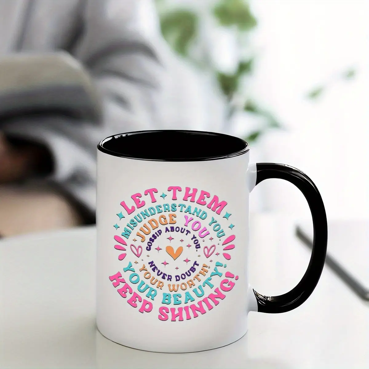 Retro Rainbow Lettering Let Them Misunderstand Judge You Keep Shining Mug Positive Self Worth Inspirational Ceramic Coffee Cup Self Love Gift For Women