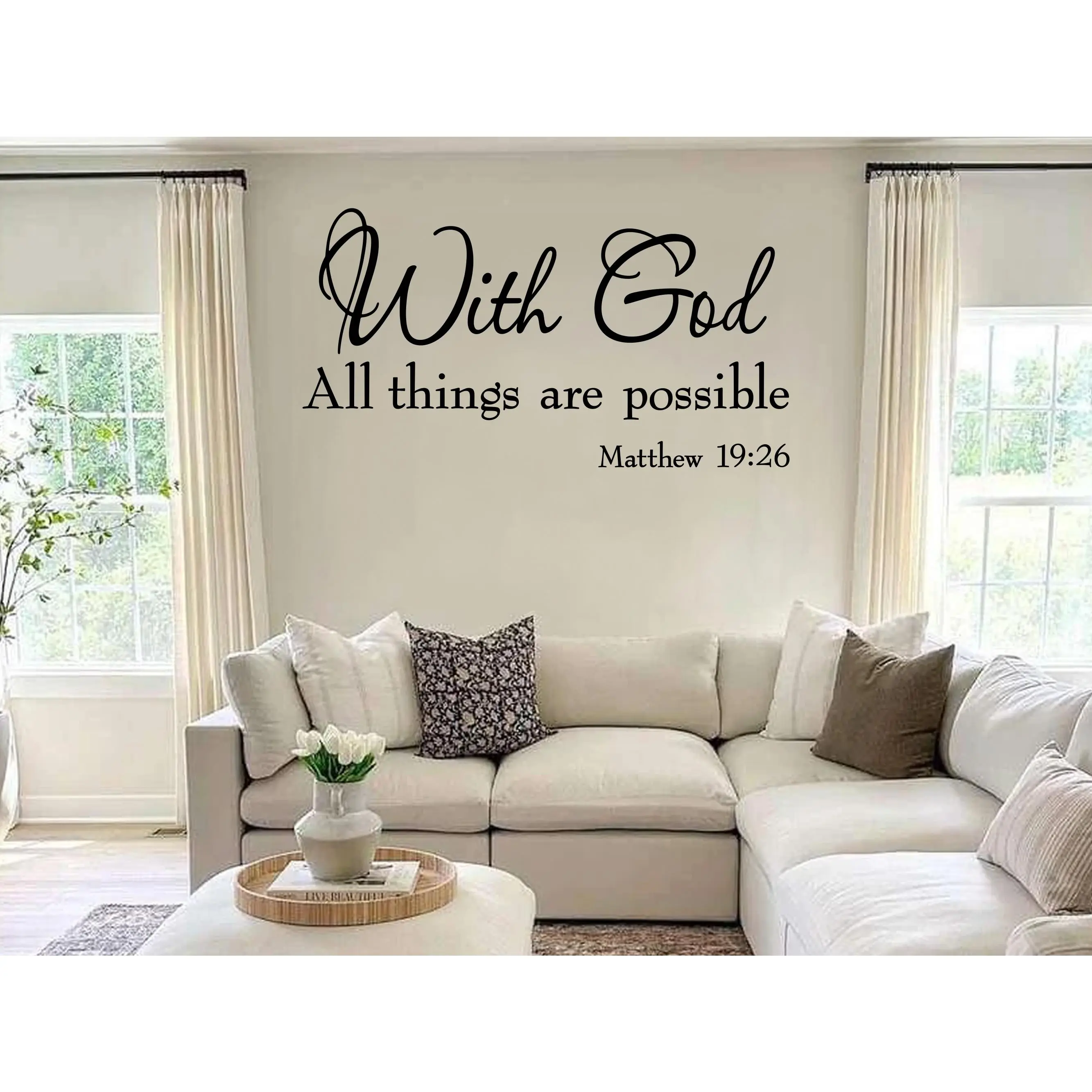 Matthew 19:26 Wall Decal – With God All Things are Possible Bible Verse Wall Art – Religious Christian Scripture Home Decor