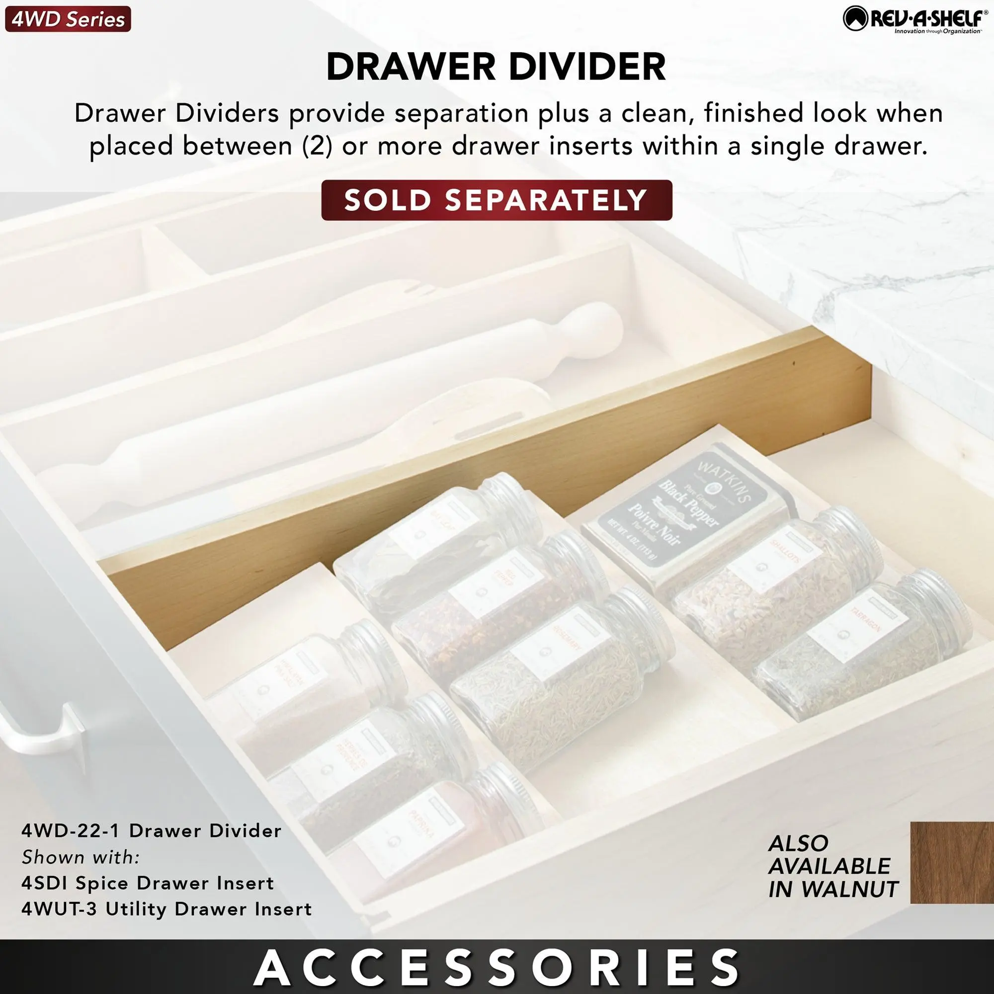 Rev-A-Shelf 36 Inch Kitchen Drawer Organizer Insert Spice Rack 3-Tier, 4SDI-36-1