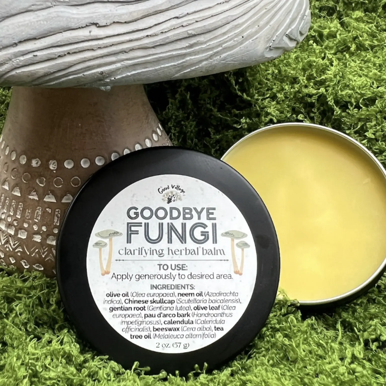Goodbye Fungi Balm - Hand-Poured, Small Batch Anti-Fungal Clarifying Blend with Neem Oil, Pau D'Arco, Chinese Skullcap, Gentian Root, Olive Oil