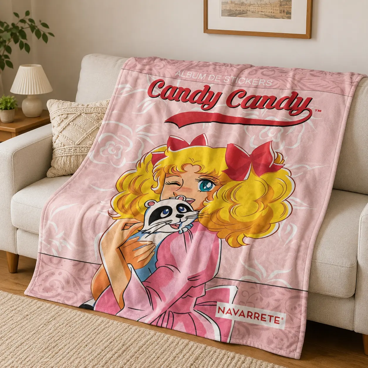Vintage Candy Candy Anime Flannel Blanket, Soft Cozy Throw Blanket for Couch Sofa Bed, Retro Manga Cartoon Fleece Blanket Gift for Women Girls Home Decor