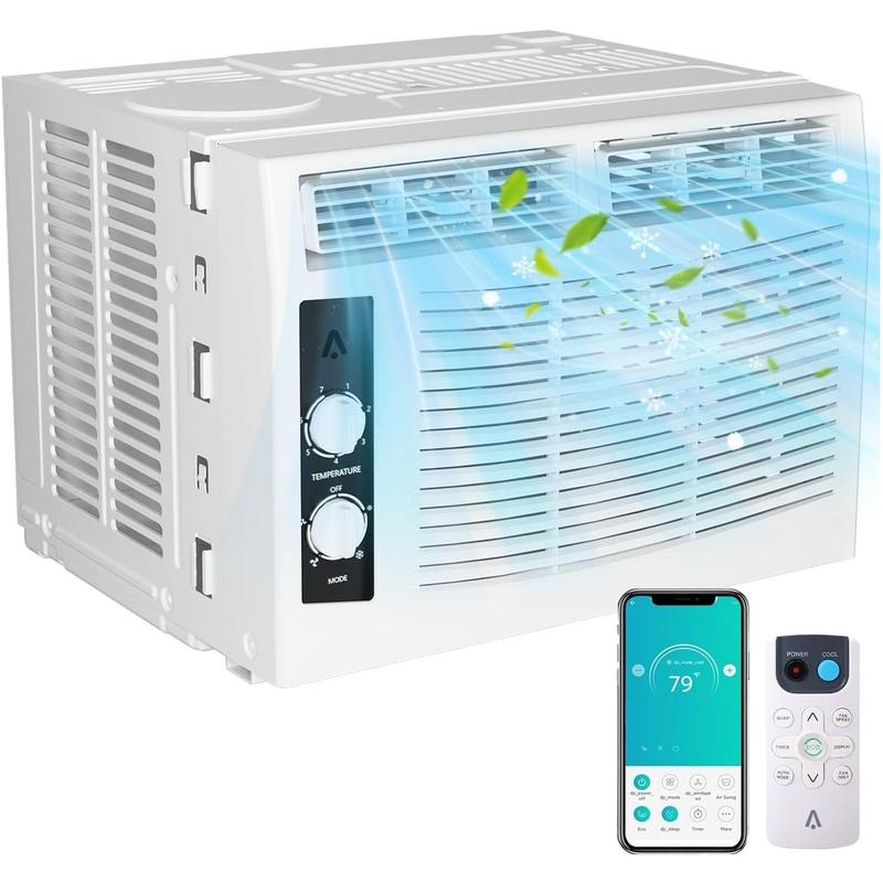 5000 BTU Window AC Unit, 110-120V Whisper-Quiet Cooling for 150 Sq.Ft. Rooms, 7 Level Manual & Remote Controls, Washable Filter, Easy Installation for Bedroom & Home Office