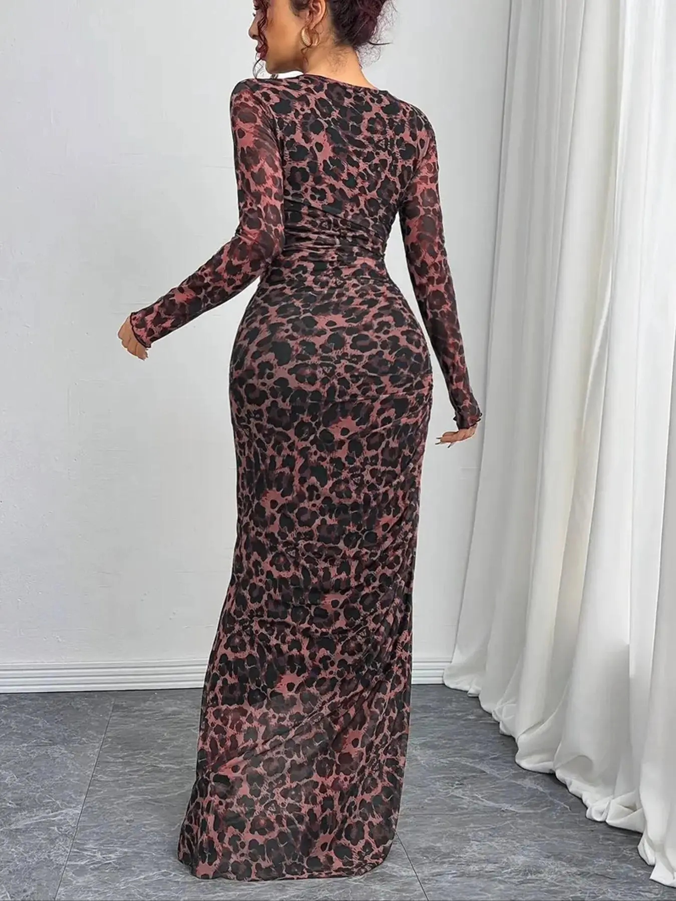 Elegant Women's Leopard Print Bodycon Dress, Sheer Long Sleeve, Slim Fit  Waist-Centric Design, Perfect for Parties & Outings, Formal Party Wear -  TikTok Shop