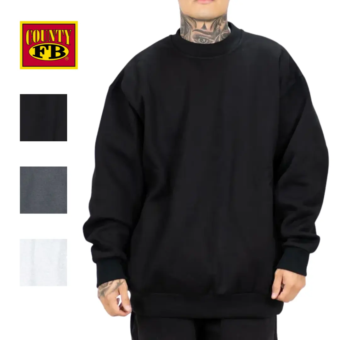 FB County Men's Heavyweight Crew Neck Sweatshirt - 13oz Oversized Baggy Fleece Pullover Top for a Relaxed Fit, Tops, Menswear, Cargo, Matching, Soft, Round Neck, Longsleeves