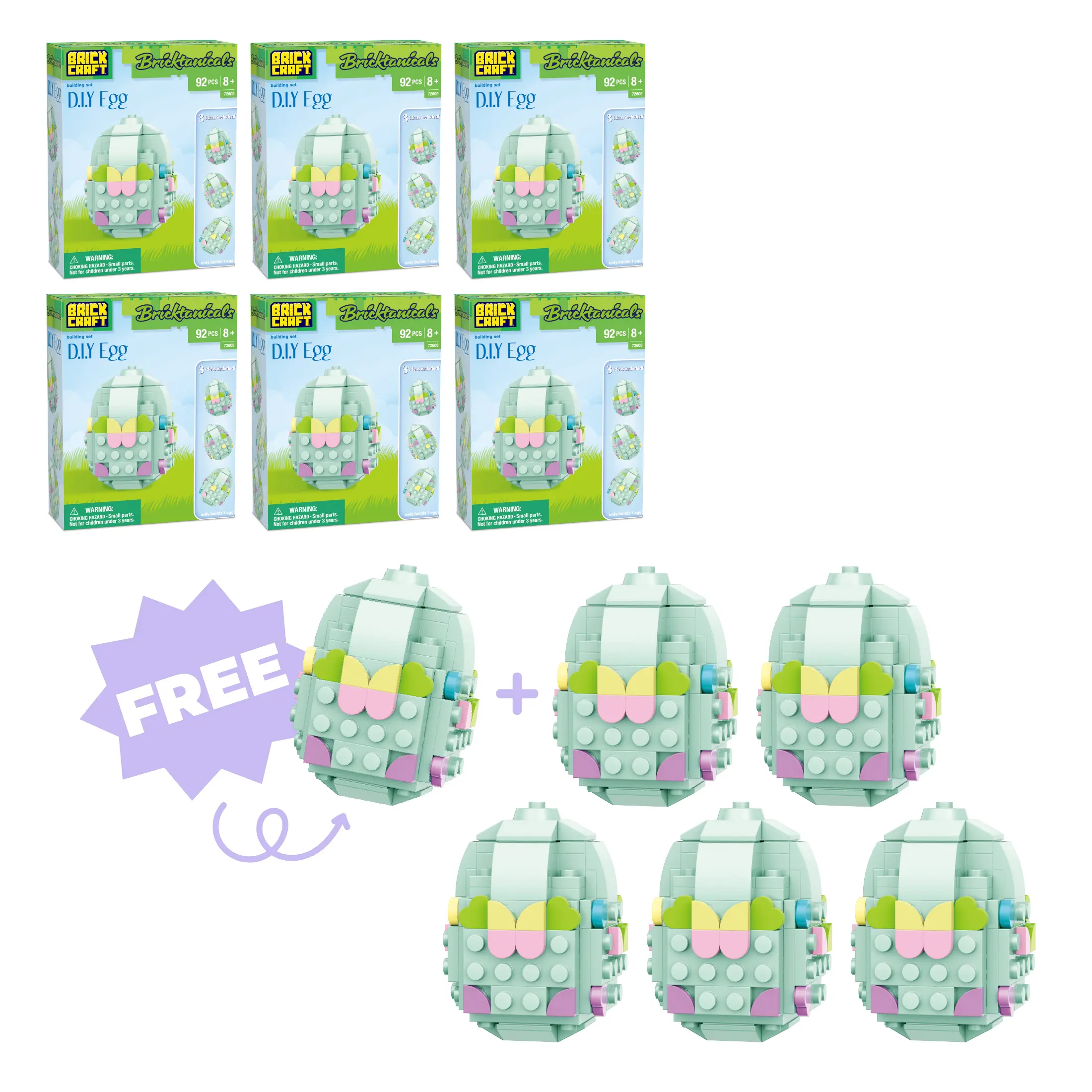 Brickcraft Bricktanicals D.I.Y Egg 6-Pack Bundle Building Kit, 552-Piece Customizable Easter Craft Set for Kids, Ages 8+