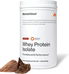 Momentous Essential Grass-Fed Whey Protein Powder - 20g Whey Isolate Protein, NSF Certified for Sport, Gluten-Free, 25 Servings, Chocolate Healthcare Edible Fitness Supplement - 1.44LB (655g) Net WT