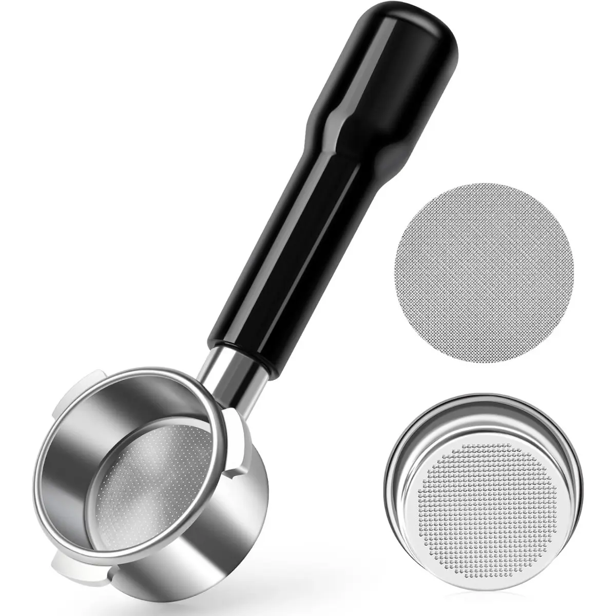 Bottomless Portafilter 54mm Fits Barista Express and 54mm Machines, Espresso Bottomless Portafilter with Puck Screen 53.5mm and Stainless Steel Filter Basket