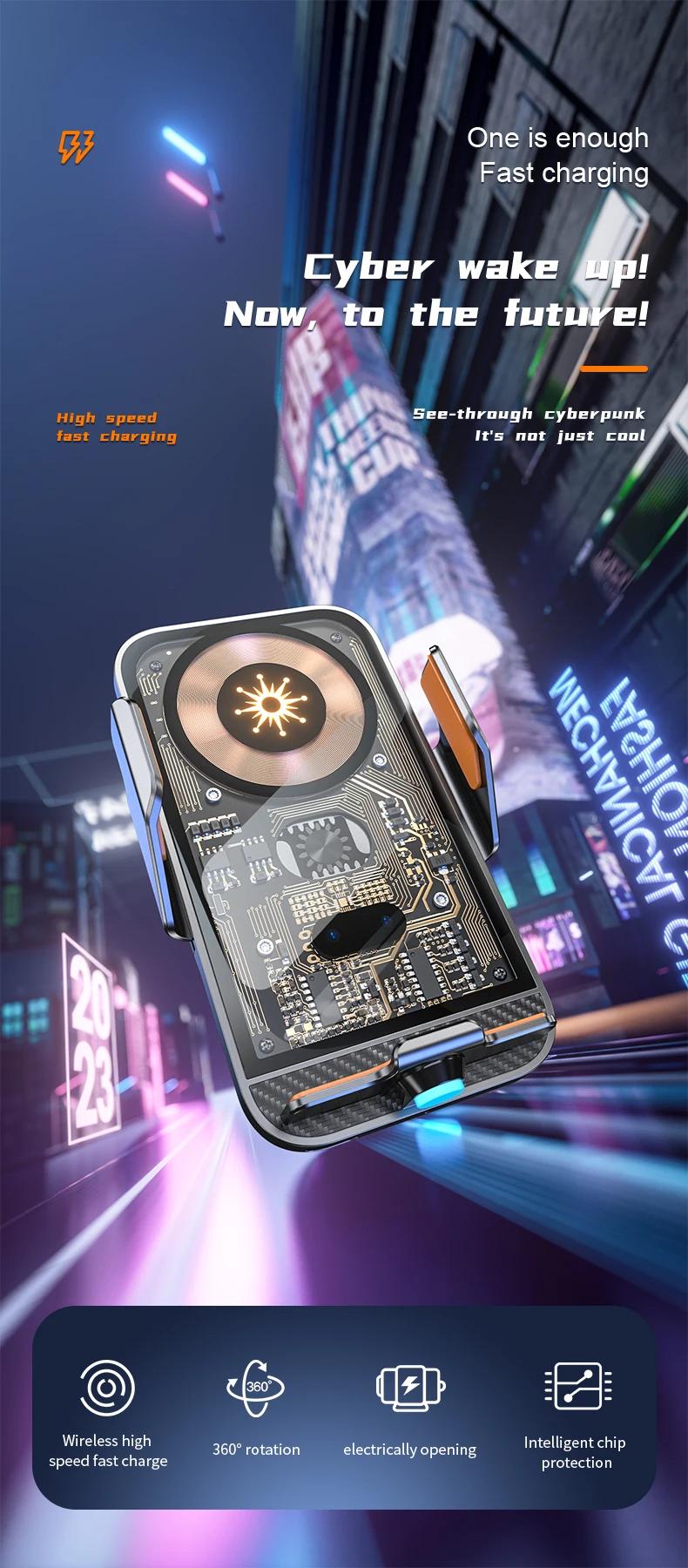 Auto Car Mount Phone Holder Stand Car Wireless Charger  For iPhone Samsung LG Infrared Induction 15W Qi Fast Charging Station Adapter Transparent Adjustable Automatic Cable Clip Device Protection Usb Cellphone  Smartphone Mobile Electronic