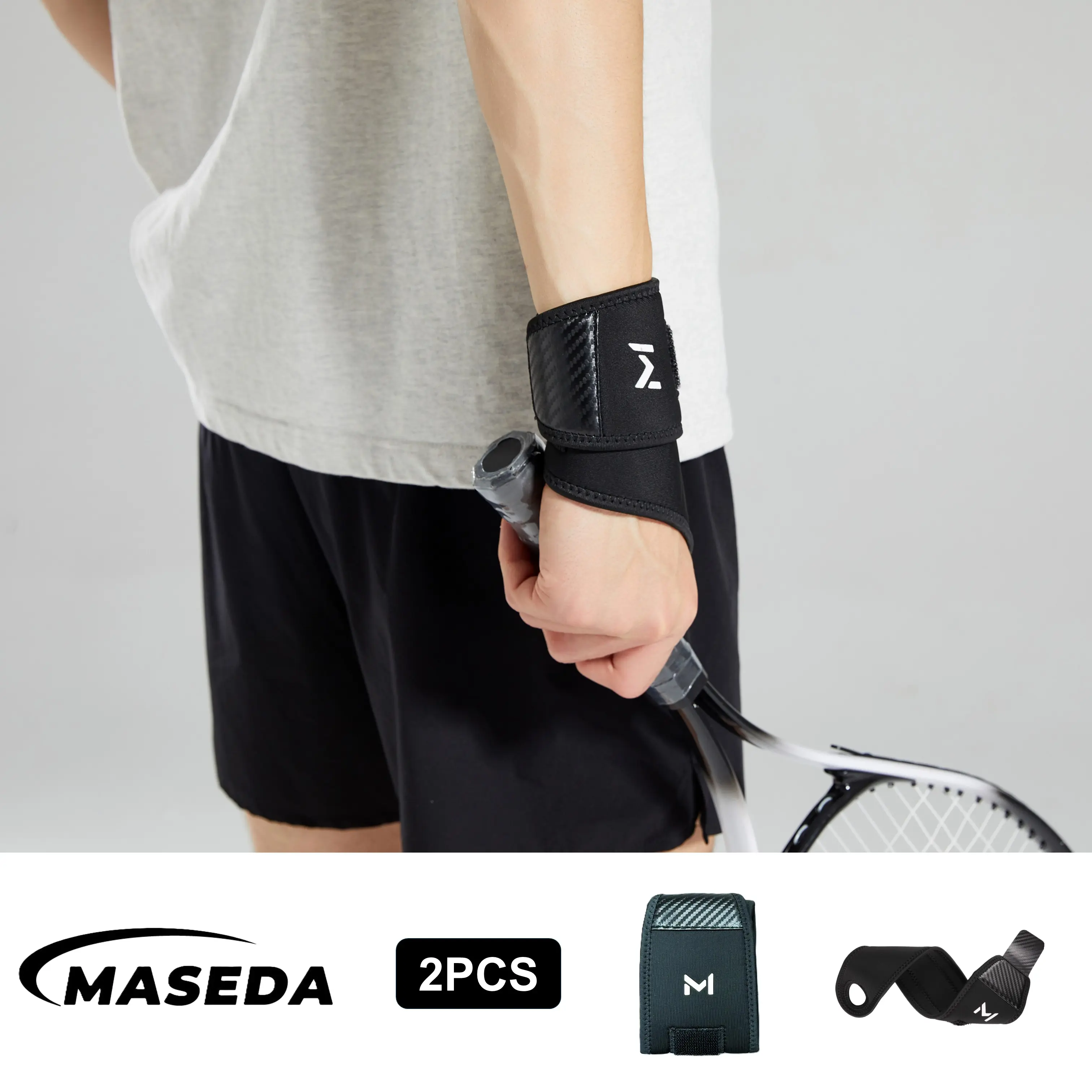 Wrist Wrap 2PCS  Thumb Sleeve Carbon Embossing Velcro Strap for Weightlifting Gym Workout, Black