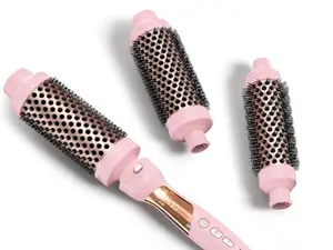 Set 3 in 1, Ceramic Curling Wand & Hot Brush with 9 Temperatures. 3 Interchangeable Travel Curling Irons for Short, Medium & Long Hair (1.25'', 1.5'' & 1.75'' Barrels)