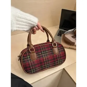 Christmas Vintage Plaid Handbag, Women's Holiday Check Crossbody Bag, Cute Small Shoulder Bag with Leather Decor, Cross Body Bags, Ideal Christmas Gift