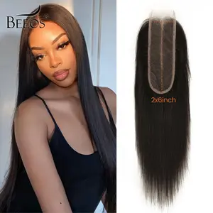 BEEOS 2x6 SKINLIKE Real HD Lace Closure Body Wave Human Hair Closure Natural Color Pre Plucked Hairline Swiss Lace Closures