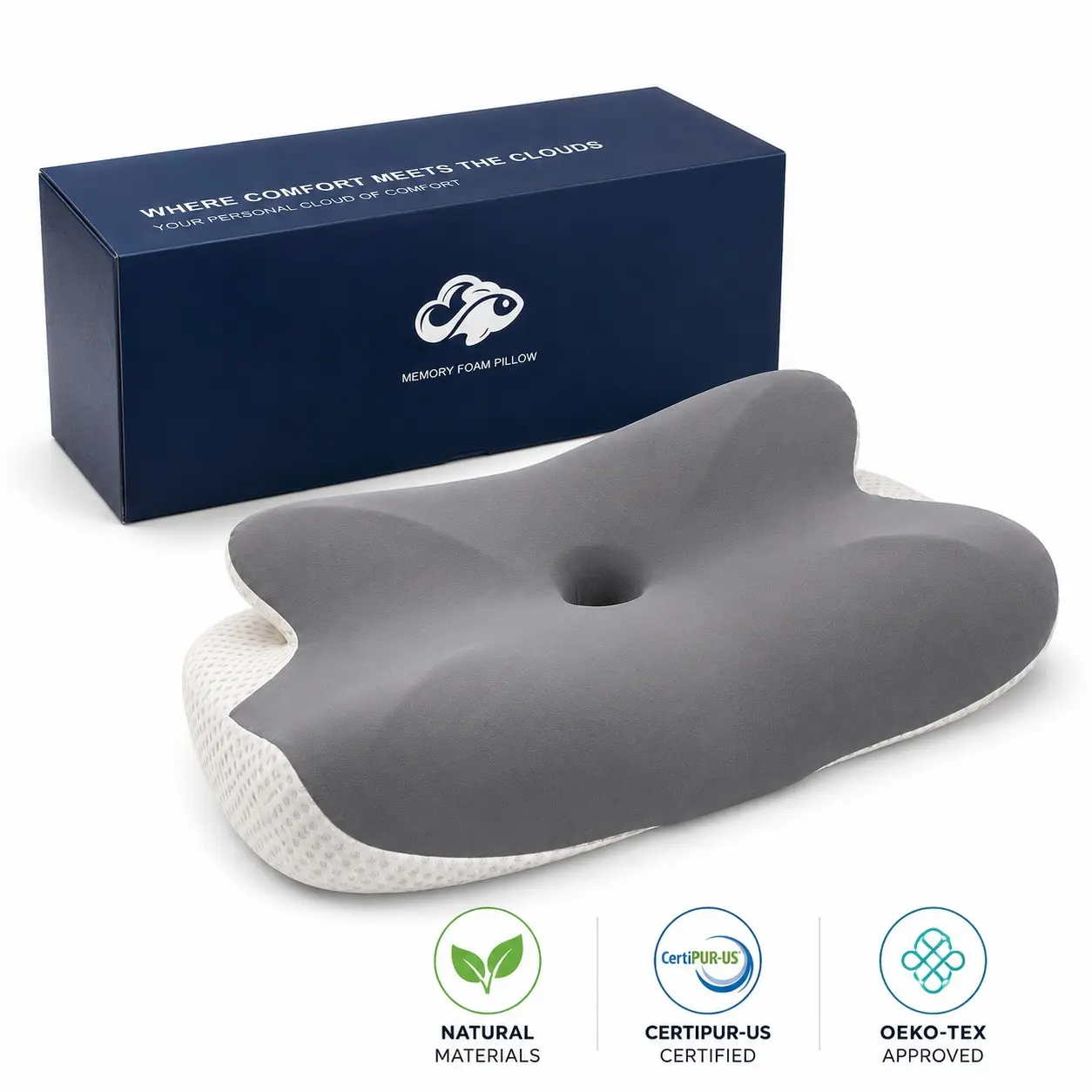 Ergonomic Cooling Cervical Pillow, Contoured Slow-Rebound Memory Foam Neck Support Pillow with Breathable Removable Cover for Side, Back and Stomach Sleepers