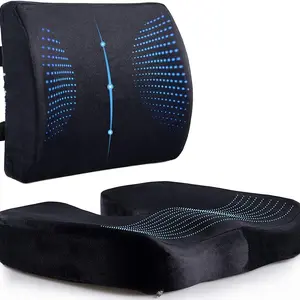 Set of 2 ergonomic 【lumbar support cushions】, memory foam, sciatica relief, adjustable straps, removable cover, knitted fabric, polyester blend, soft yet firm, lightweight, compressible, suitable for office chairs, cars, wheelchairs