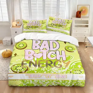 2/3Pcs Y2K Bad Bitch Energy Duvet Cover Set, Green Kiwi Fruit Comforter Cover, Cute Girly Aesthetic Bedding Set with Pillowcases, No Filler, For Teen Girls Women Bedroom Dorm Apartment Decor