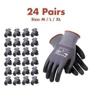 6 - 12 - 24 Pairs MaxiFlex Work Gloves – Guantes Para Trabajo MaxiFlex – Micro-Foam Nitrile Coated – Breathable, Durable, Anti-Slip for Construction, Gardening