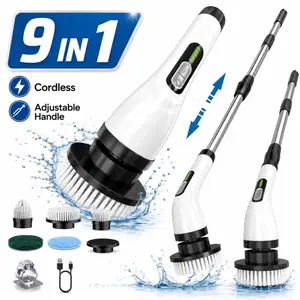 Cordless Electric Spin Scrubber, 9 Brush Heads, 3 Speeds 24cm Handheld Home Cleaning Supplies, IPX4 Waterproof Electronic Cleaner for Bathroom, Shower, Bathtub, Glass