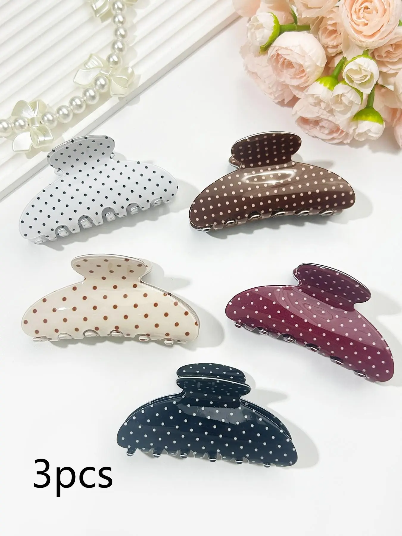 3pcs women's polka dot hair claws, Claw Clip Pack, Hair Clip Set, Super Cute Clips, Fun Claw Clips, versatile contrasting color hair accessories, multiple color choices, suitable for parties, weddings, vacations, gifts, daily leisure hair accessories