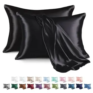 2 Pack Silk Satin Pillowcases for Hair and Skin Silky Soft Luxurious Bedding Pillow Cases with Envelope Closure Solid Red Color