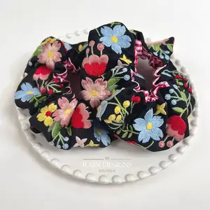 Blackening Colorful Flowers Embroidered Scrunchie