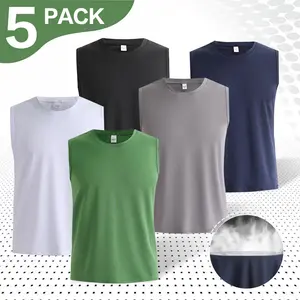 Men's 5 Pack Summer And Spring Plain Round Neck Sports Vest with Quick Drying Sleeveless Top, Sweat-Absorbing Tank Top for Running Outdoors Activewear