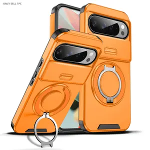 for Google Pixel 10Pro XL, 10A, 9Pro XL, 9Pro, 9A, Pixel 8Pro, 8A, 7 Pro, Shockproof Protective 360° Rotating Metal Magnetic Ring Multi-Function Stand Phone Case with Sliding Lens Cover Protection