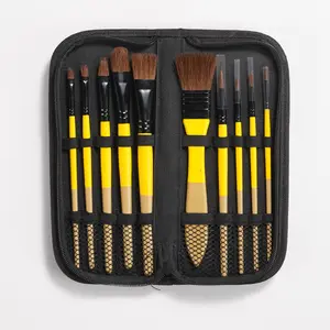 ARTIFYPLUS 10 Pcs Paint Brush Set Includes a Carrying Case, Horse Hair Natural Hair for Oil, Watercolor and Gouache Painting, for Kids and Adults, Beginner and Professional