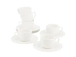 Elama Sol 12 Piece 3 Ounce Porcelain Espresso Cup with Saucer Set in White