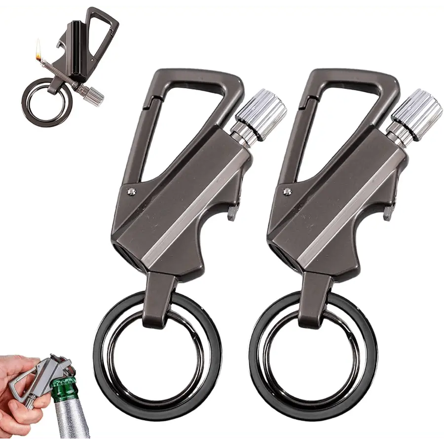 2-Pack Metal Keychain Lighters, Waterproof & Windproof Kerosene Fuel Lighter with Bottle Opener, Multi-Tool for Outdoor Survival & Camping, Windproof Lighters