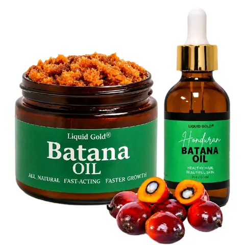Liquid Gold Honduran Batana Oil Duo – 100% Pure Raw Unrefined Batana Oil 2oz Jar + Liquid Batana Hair Oil 2oz, Hair & Scalp Moisturizer for Dry Hair, Breakage & Shine