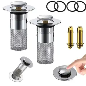 2 Pcs Bathroom Sink Stopper, Suitable For Holes Greater 1.18in/30mm Replacement Pop Up Stainless Steel Sink Drain Filter with Hair Catcher, Multi-Purpose Strainer Basket, Anti-Odor Plug, US Available, Dealsforyoudays