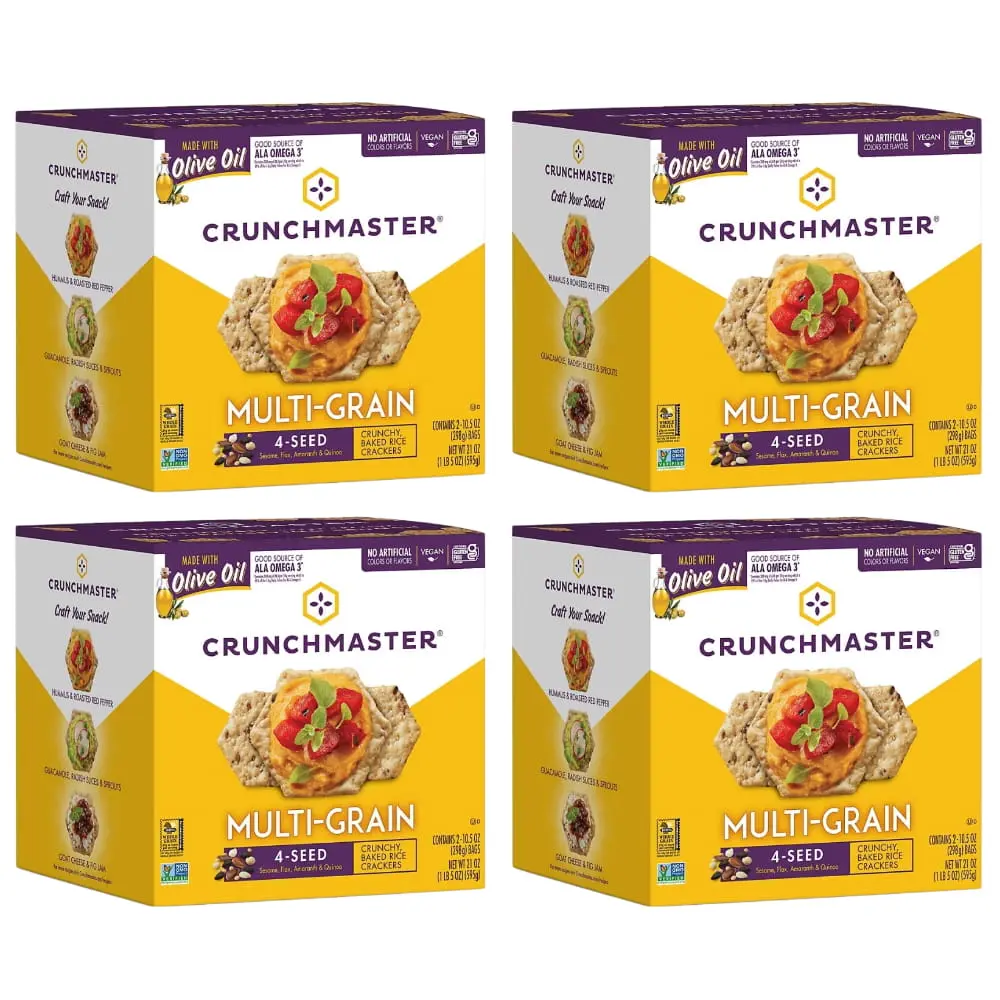 Crunchmaster Multi-Grain Crunchy Baked Rice Cracker 4-Seed, 21 oz. - 4 Pack