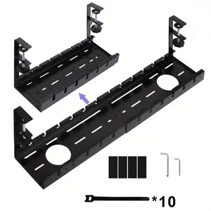 2 - Pack Black Cable Management Trays, Adjustable Under - Desk Cable Organizer, Sturdy Wire Rack, Organize Your Home Office, Ideal for Gamers, the Perfect Gift for Tech Enthusiasts