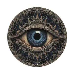 1pc 8 Inch Round Evil Eye Metal Tin Sign, Vintage Ornate All-Seeing Eye Aluminum Wall Decor, Pre-drilled Mystical Boho Wall Art for Home, Gothic Spiritual Room Decor
