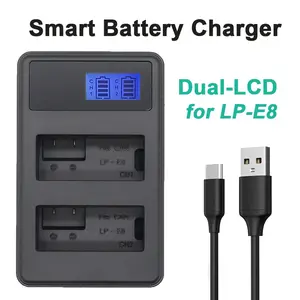 1Pcs LP-E8 dual slot camera battery charger, LCD display screen, suitable for Canon Rebel T2i T3i T4i T5i 600D 550D 650D 700D KissX4 X5 KissX6i X7i Digital Camera & More (Not for T2 T3 T4 T5)  Battery charger for DSLR camera (product does not include batt
