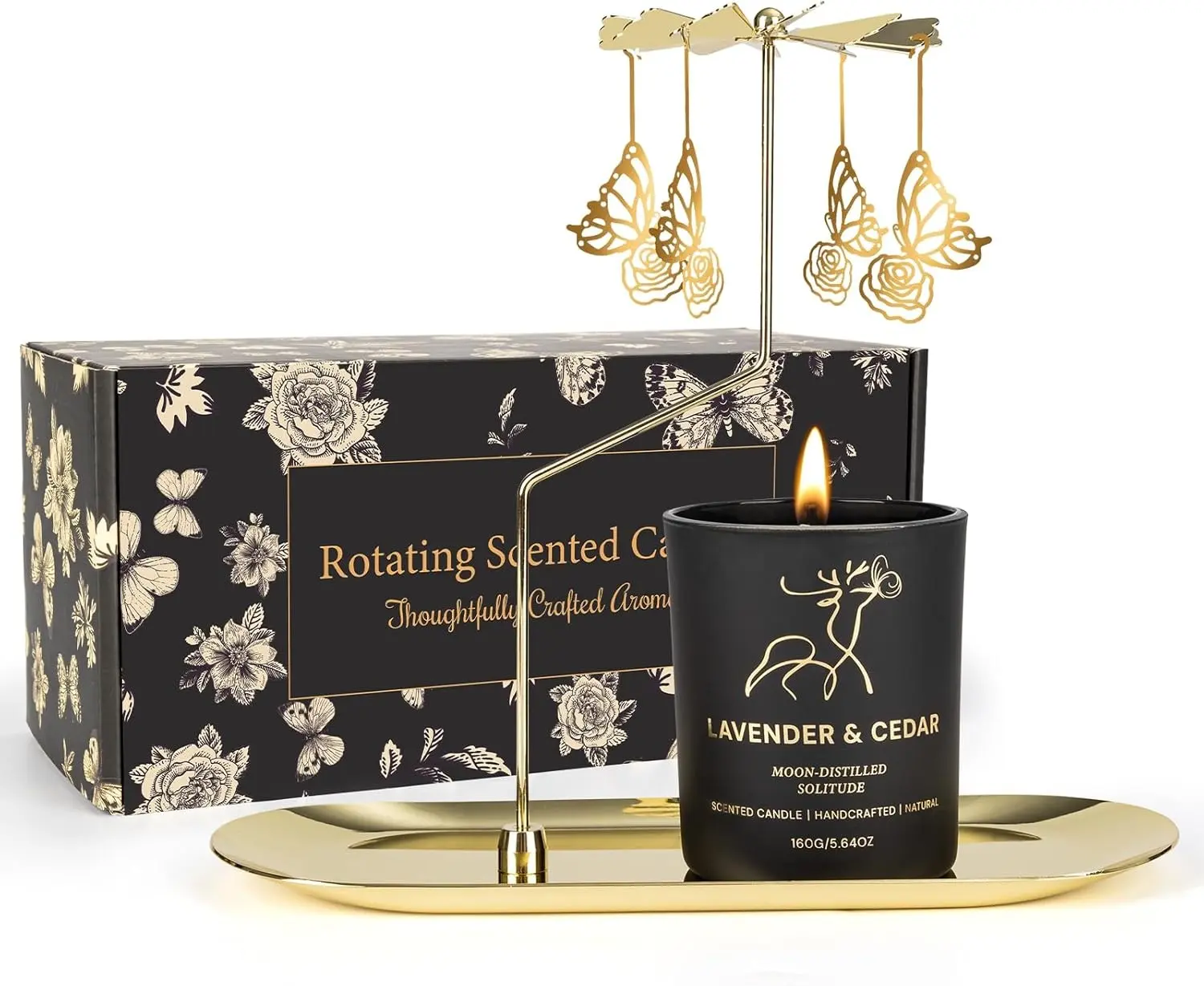 Candle Gift for Women, Rotating Lavender Scented Candles, Birthday Carousel Candle Holder Set for Mom Wife Friends, Ideal for Christmas Anniversary Valentine Mother’s Day
