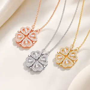 Magnetic Clover mia fiore charm Necklace – 4-in-1 Heart Design - Quiet Luxury Trendy It Girl Versatile Chic Good Luck Gift Jewelry  Accessories for Women Valentines&birthday Graduation Gift for Girlfriend Stud
