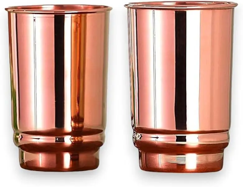 Pure Copper Drinking Cups - Ayurvedic Health Tumblers – 2 pcs. set -LACQUER Free | 350 Ml. (11.8 US Fl Oz) Traveller's Copper Cups for Ayurveda Health Benefits