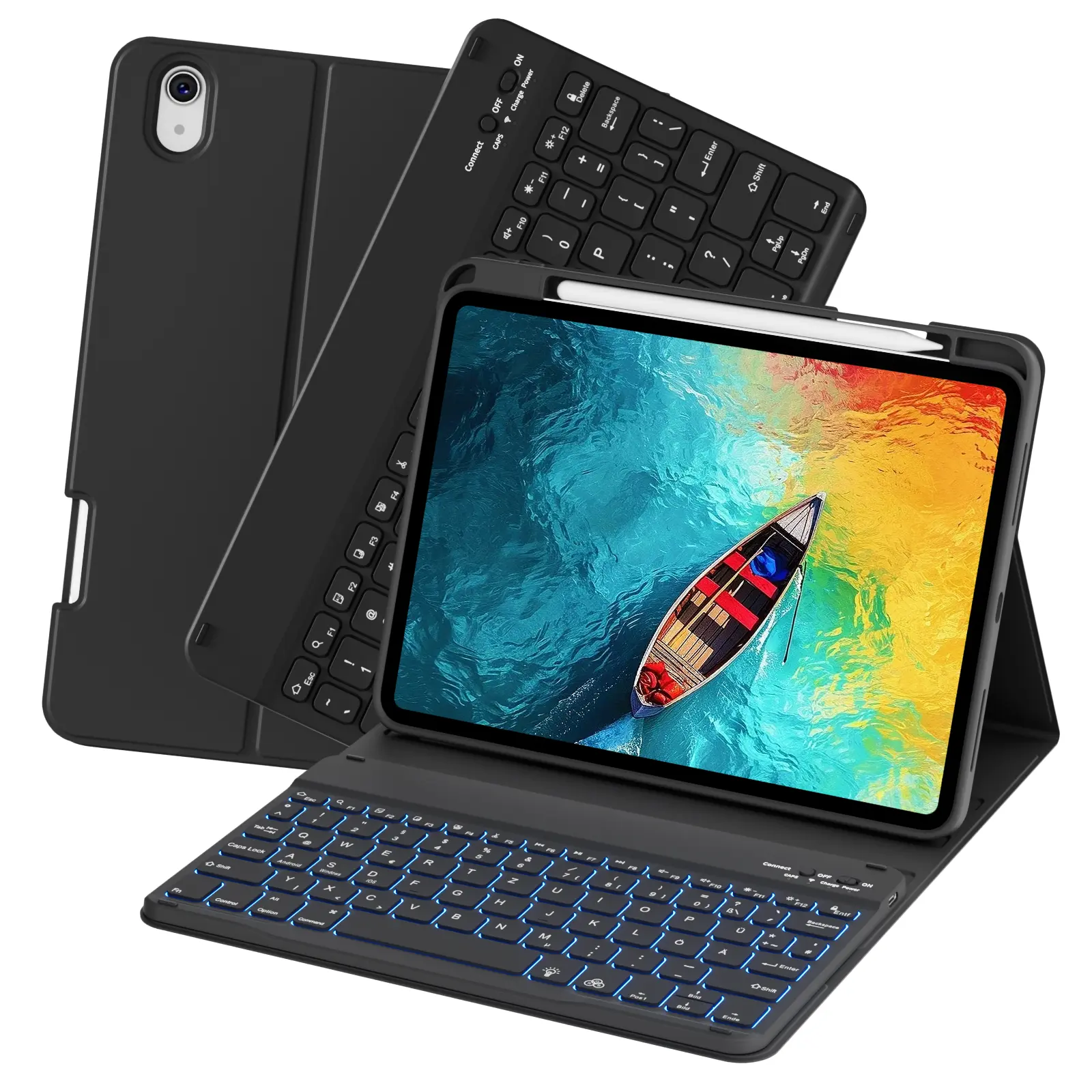 Detachable Keyboard Case for iPad Air 11″(M4/M3/M2), 10.9″ 5th/4th Gen, iPad 11th/10th Gen 2025/2022 (11″/10.9″, A16) Gen Wireless Backlit Bluetooth Keyboard with Pencil Holder, Multi-Angle Stand, Soft TPU Slim Folio Cover
