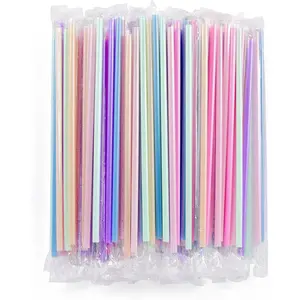 [Individually Wrapped] 100Pcs Disposable Plastic Drinking Straws - 8.26" Long and 0.24 Diameter Colorful Cute Straws for Juice,Coffee,Milk,Cocktail, Bachelorette/Birthday Party, Bridal/Baby Shower