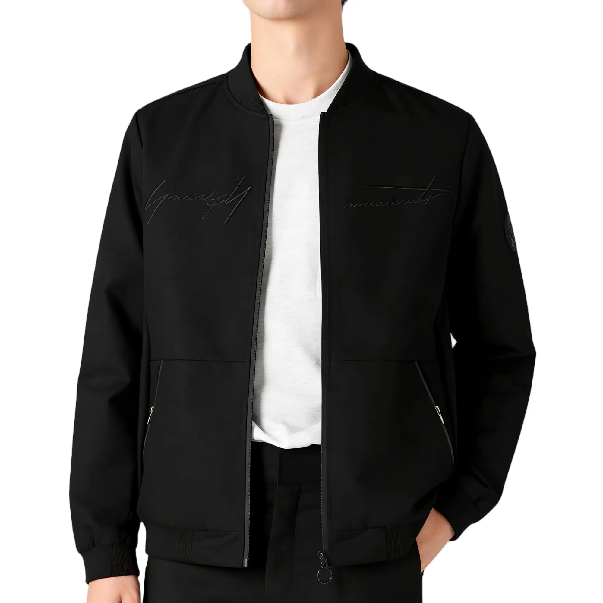 Fashion Full-Zip Baseball Jacket — Men’s Lightweight Sports Jacket with Letter Embroidery, Casual Campus Style, Edgy High‑Street Aesthetic, Suitable for Commuting and Outdoor Activities, Y2K Outfit Long Sleeve Coats