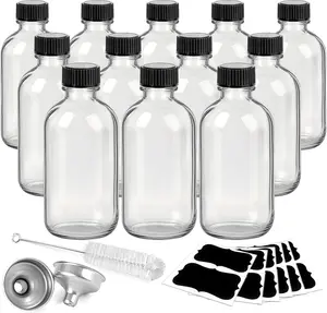 12 Pack 2oz Clear Glass Shot Bottles with Caps and Funnels-Leakproof Mini Jars for DIY Decoration Indoor Floral Arrangements, Windowsill Hydroponics