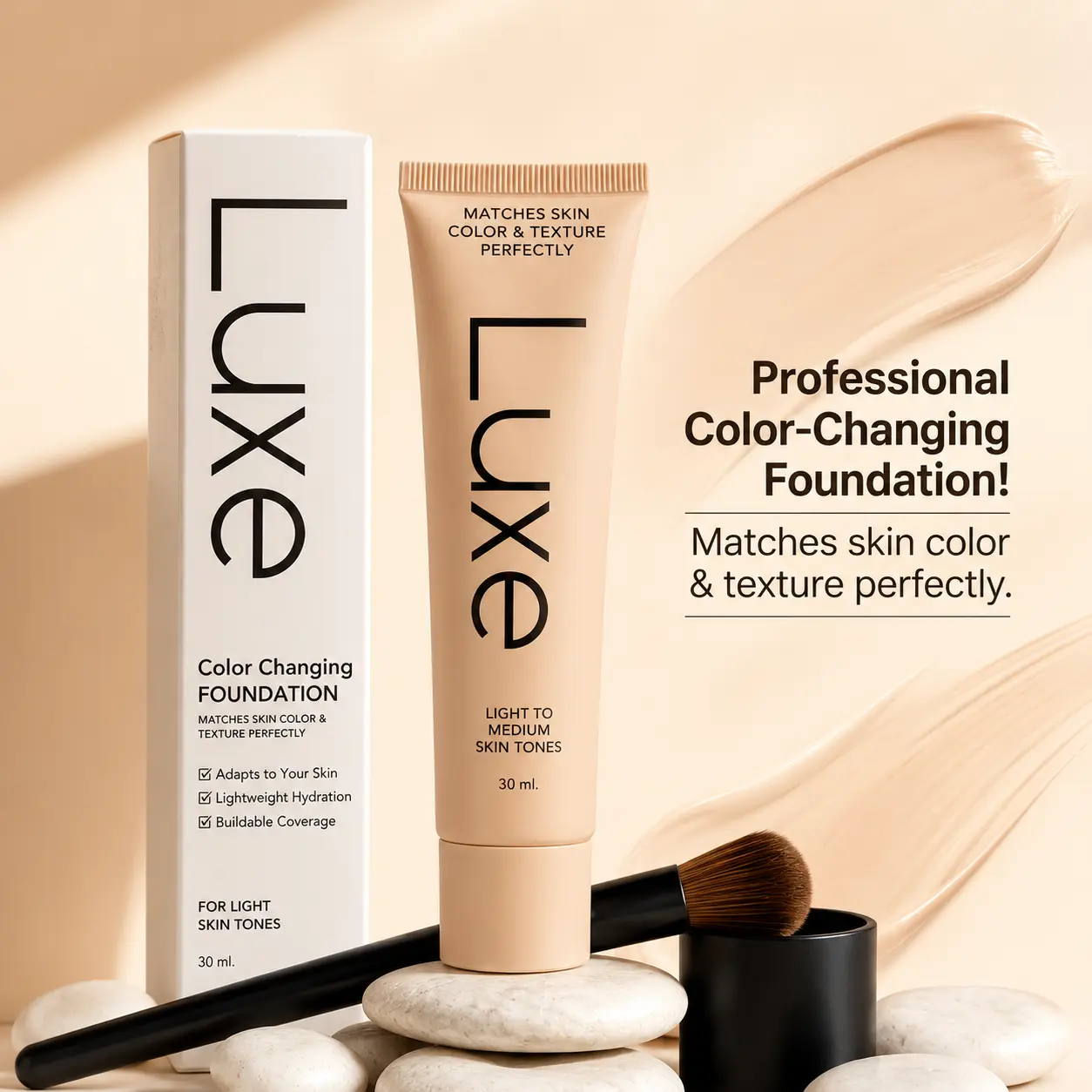 LUXE Color Changing Foundation 30ml – 12-Hour Self-Adapting Liquid Makeup, Buildable Lightweight Coverage, Hydrating Formula & Natural Dewy Finish for Light to Medium Skin Tones
