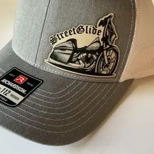 Street Glide Leather Patch Hat – Adjustable Snapback Trucker Cap, Richardson-Style 112